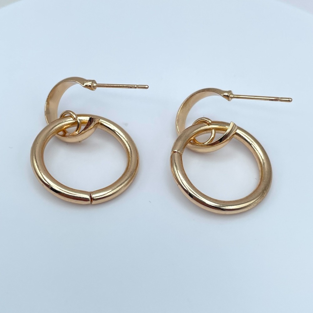 Vintage 90s Gold Tone Interlocking Double Hoop Dangle Earrings Women's Jewelry